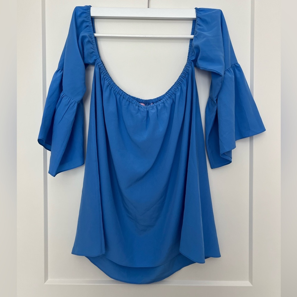 Lilly Pulitzer Blue Off-the-Shoulder Bell Sleeve Blouse